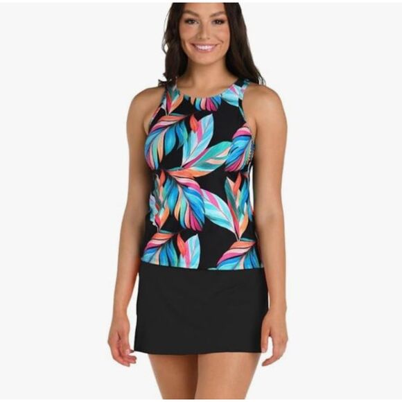 NEW 24th & Ocean Tankini Top Size 16 Multicolor Leaf Print NWT - Picture 1 of 6